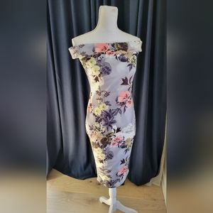 BOOHOO | Off The Shoulder Floral Midi Dress